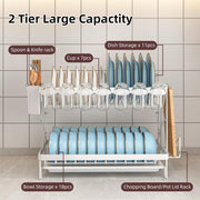 CARLA HOME 2-Tier Dish Drying Rack with Drainage Tray, Utensil Holder, Cup Hooks & Cutting Board Rack for V178-36168