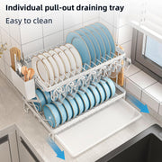 CARLA HOME 2-Tier Dish Drying Rack with Drainage Tray, Utensil Holder, Cup Hooks & Cutting Board Rack for V178-36168