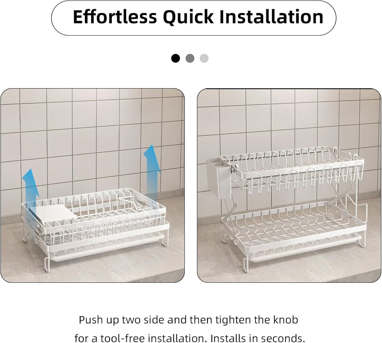 CARLA HOME 2-Tier Dish Drying Rack with Drainage Tray, Utensil Holder, Cup Hooks & Cutting Board Rack for V178-36168