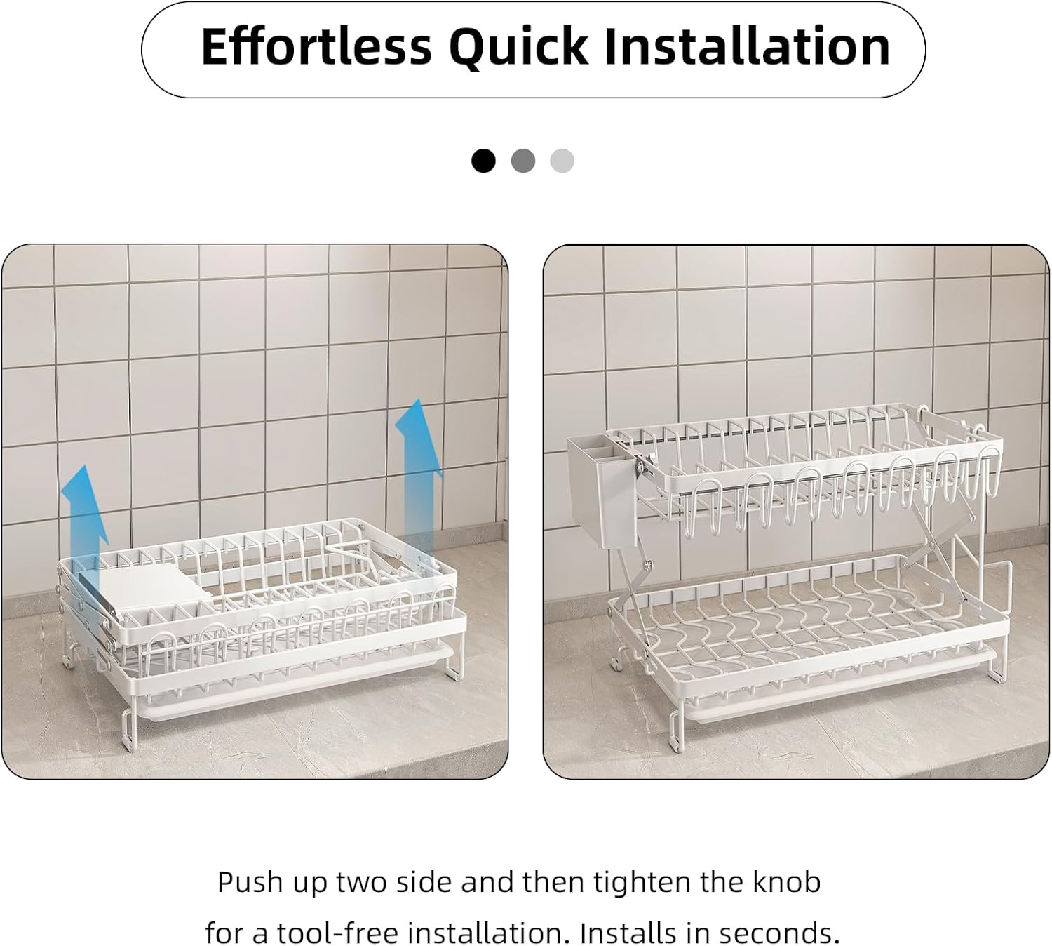 CARLA HOME 2-Tier Dish Drying Rack with Drainage Tray, Utensil Holder, Cup Hooks & Cutting Board Rack for V178-36168