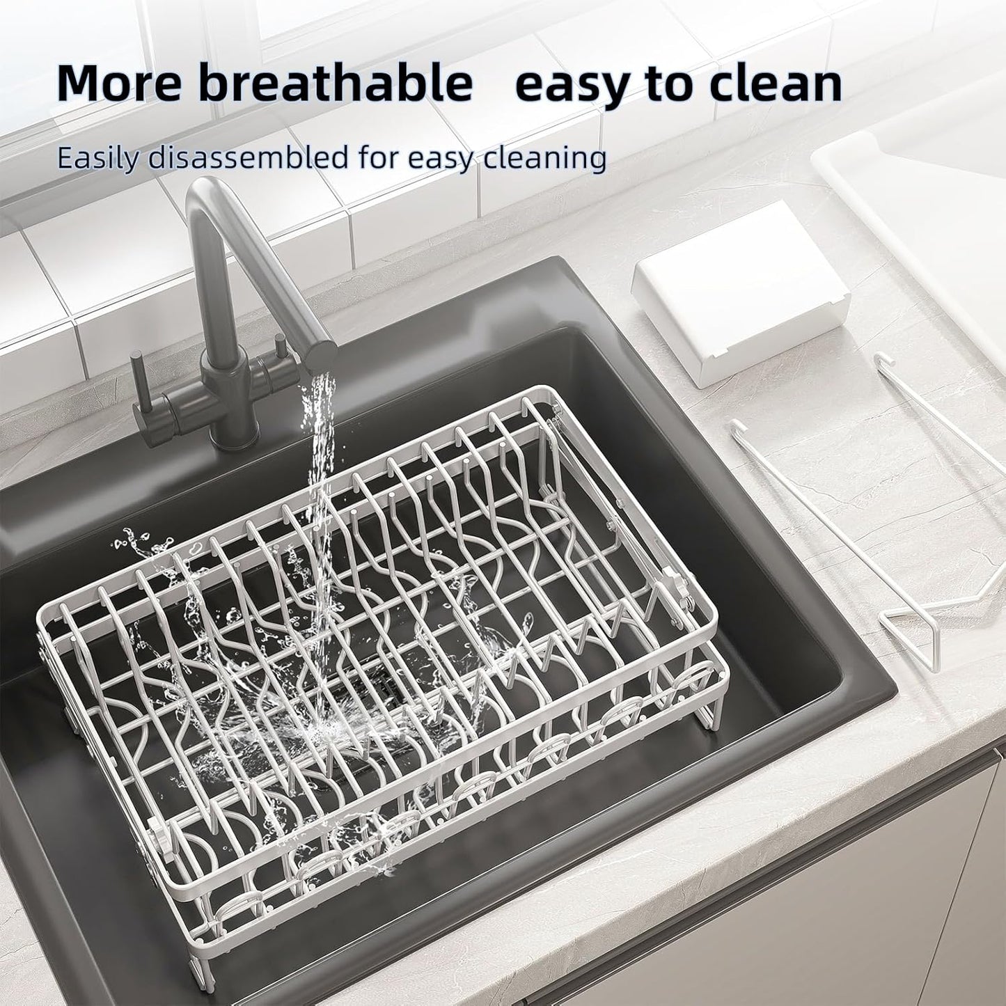CARLA HOME 2-Tier Dish Drying Rack with Drainage Tray, Utensil Holder, Cup Hooks & Cutting Board Rack for V178-36168