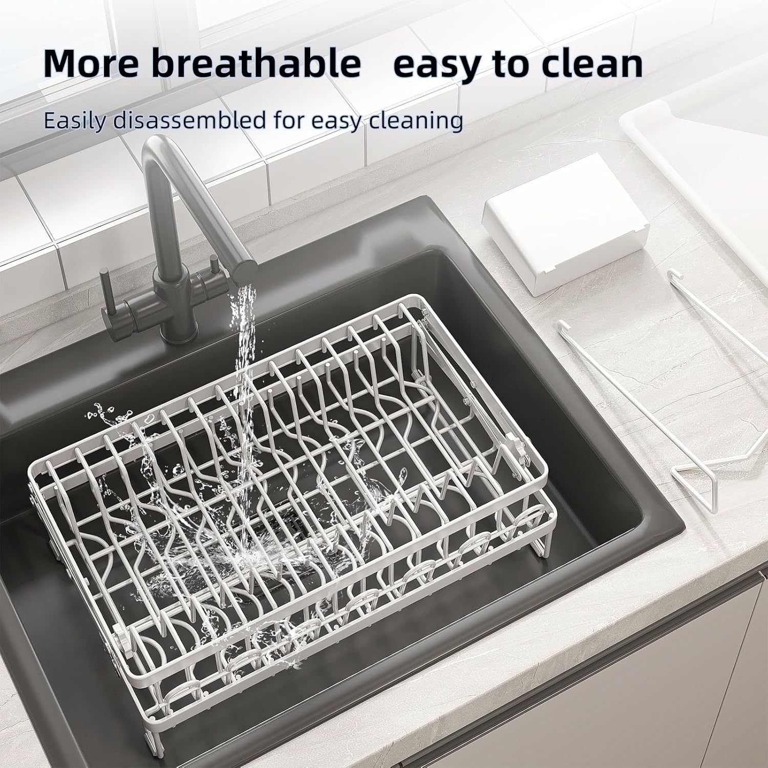 CARLA HOME 2-Tier Dish Drying Rack with Drainage Tray, Utensil Holder, Cup Hooks & Cutting Board Rack for V178-36168