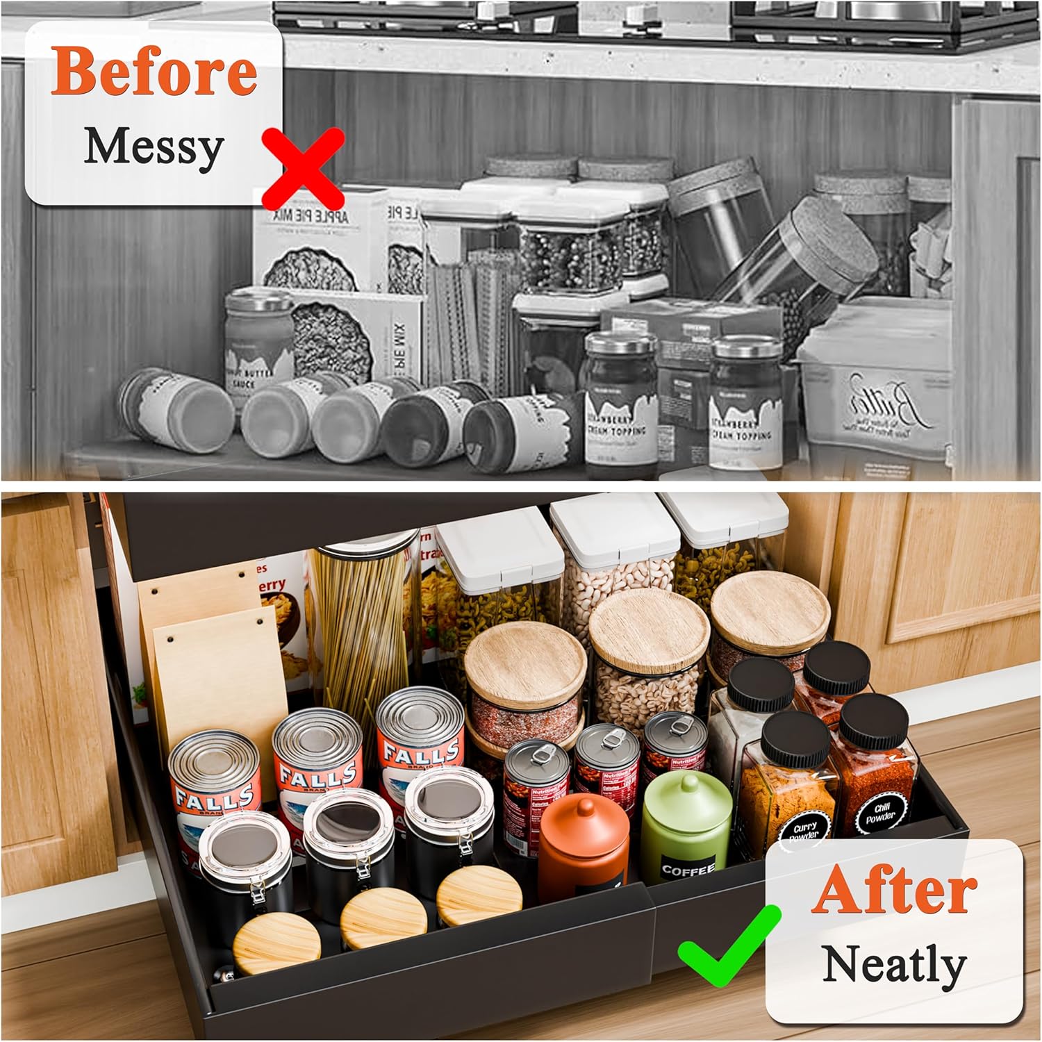CARLA HOME Pack Pull Out Cabinet Organizer Expandable for Cabinets with Adjustable Slide Out Shelves and Easy V178-36169