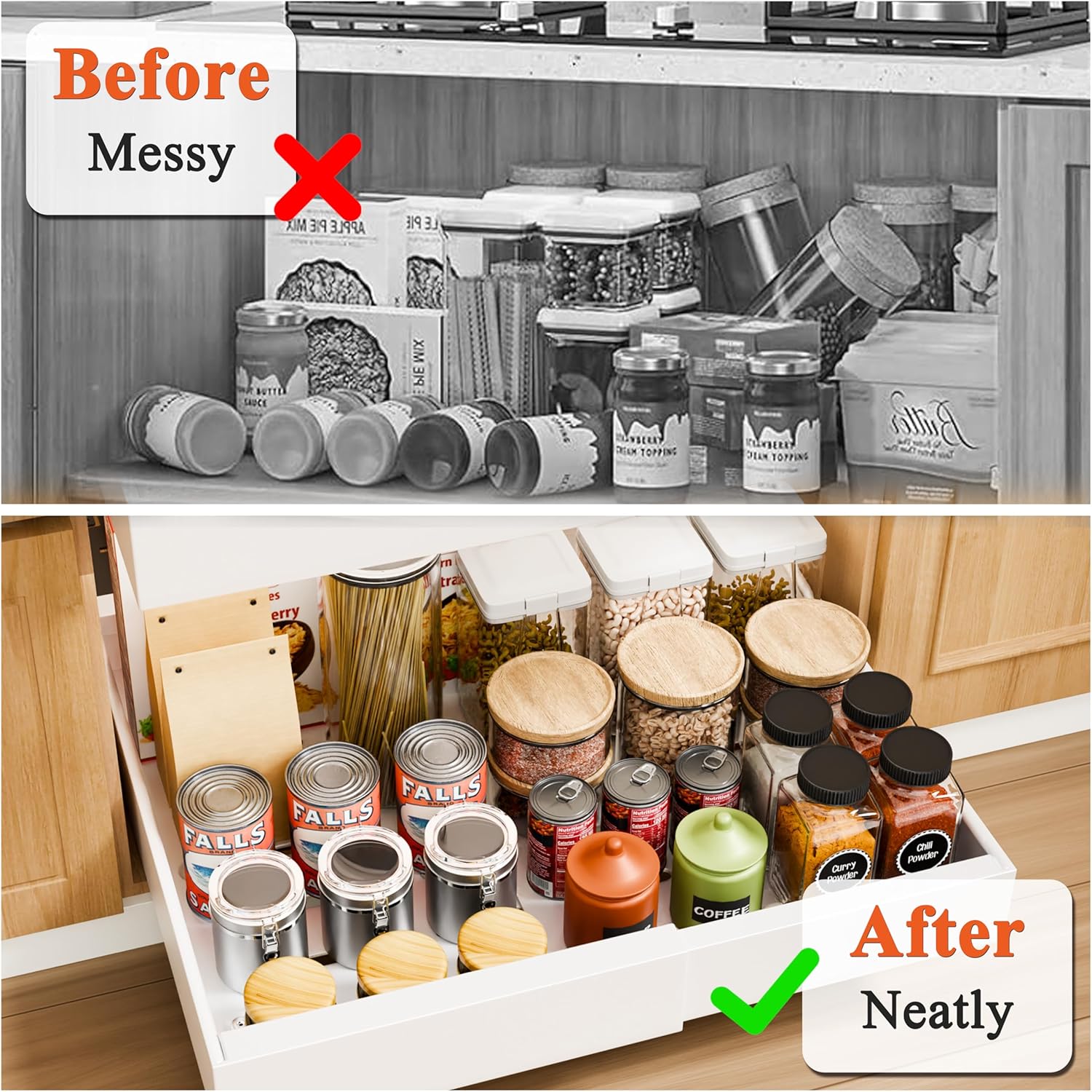 CARLA HOME Pack Pull Out Cabinet Organizer Expandable for Cabinets with Adjustable Slide Out Shelves and Easy V178-36170