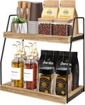 CARLA HOME 2-Tier Wooden Coffee Station Rack Organizer for Coffee Bar, Condiments, Syrups, Storage Jars & V178-36176