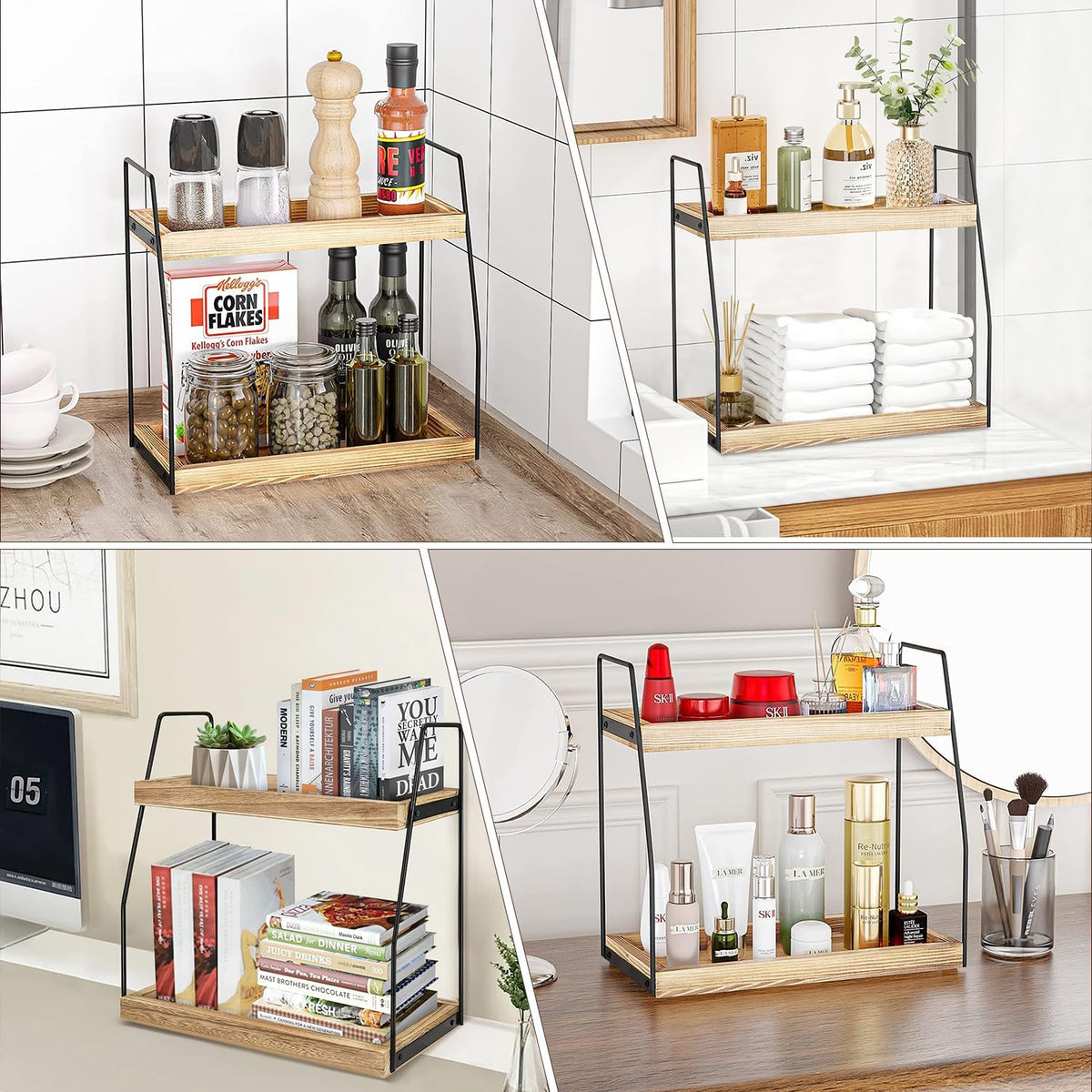 CARLA HOME 2-Tier Wooden Coffee Station Rack Organizer for Coffee Bar, Condiments, Syrups, Storage Jars & V178-36176