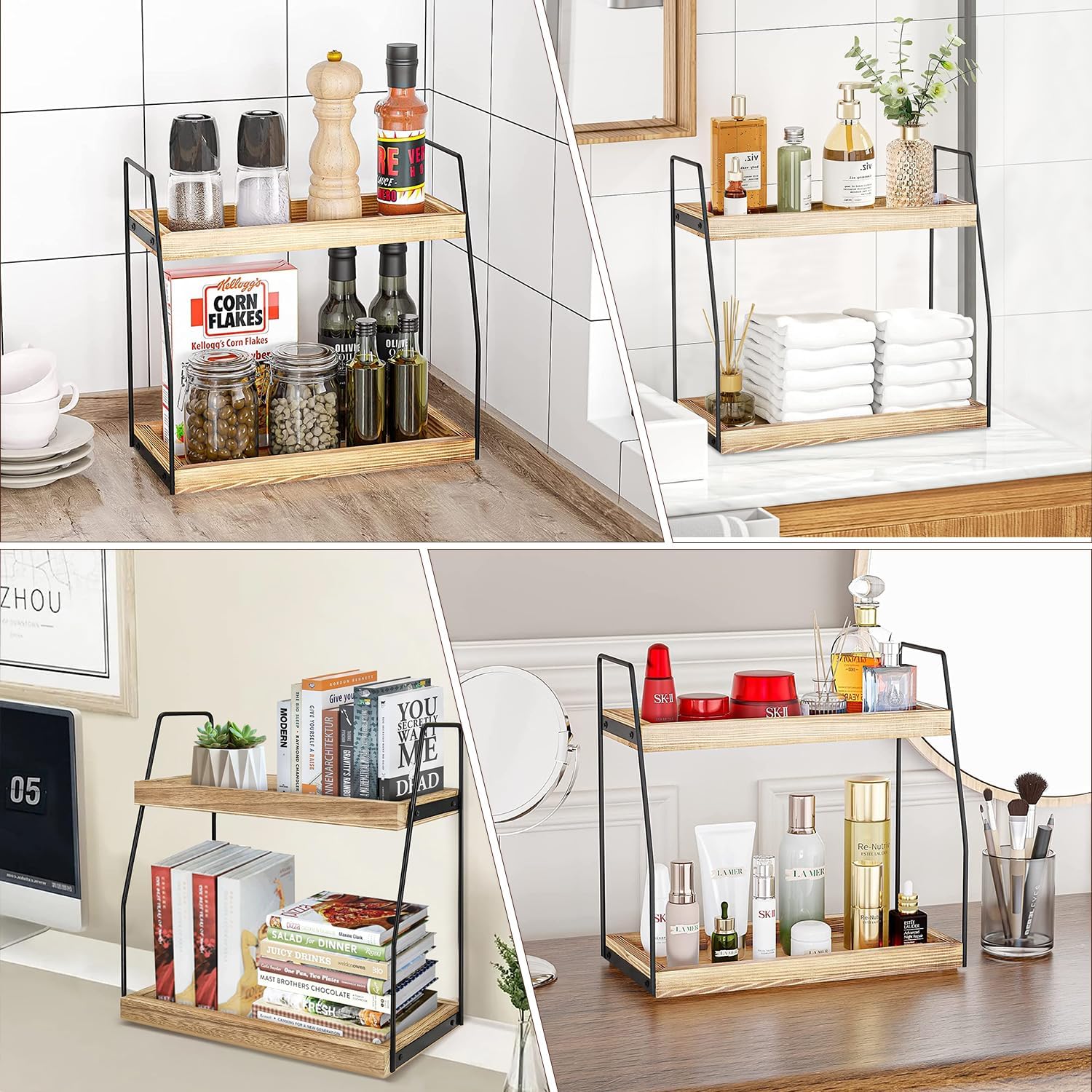 CARLA HOME 2-Tier Wooden Coffee Station Rack Organizer for Coffee Bar, Condiments, Syrups, Storage Jars & V178-36176