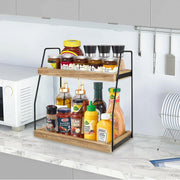 CARLA HOME 2-Tier Wooden Coffee Station Rack Organizer for Coffee Bar, Condiments, Syrups, Storage Jars & V178-36176