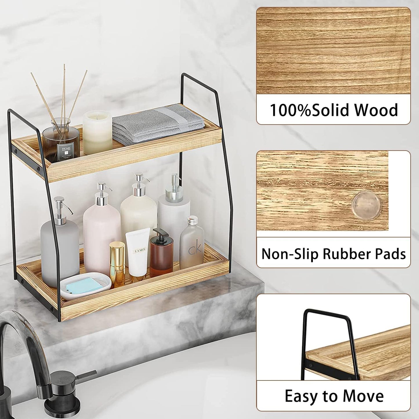CARLA HOME 2-Tier Wooden Coffee Station Rack Organizer for Coffee Bar, Condiments, Syrups, Storage Jars & V178-36176