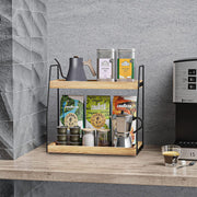 CARLA HOME 2-Tier Wooden Coffee Station Rack Organizer for Coffee Bar, Condiments, Syrups, Storage Jars & V178-36176