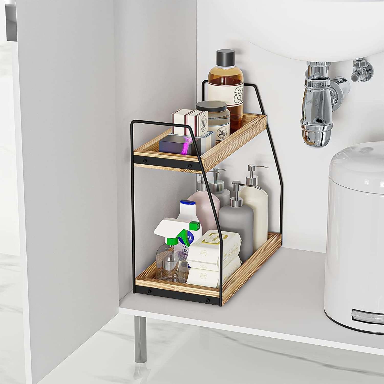 CARLA HOME 2-Tier Wooden Coffee Station Rack Organizer for Coffee Bar, Condiments, Syrups, Storage Jars & V178-36176
