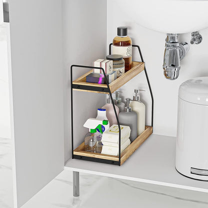 CARLA HOME 2-Tier Wooden Coffee Station Rack Organizer for Coffee Bar, Condiments, Syrups, Storage Jars & V178-36176