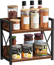 CARLA HOME 2-Tier Countertop Shelf Organizer Rustic Wood Kitchen Spice Rack for Storage, Condiments & Cabinet V178-36177