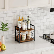 CARLA HOME 2-Tier Countertop Shelf Organizer Rustic Wood Kitchen Spice Rack for Storage, Condiments & Cabinet V178-36177