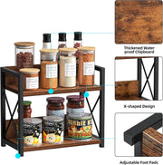 CARLA HOME 2-Tier Countertop Shelf Organizer Rustic Wood Kitchen Spice Rack for Storage, Condiments & Cabinet V178-36177