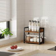 CARLA HOME 2-Tier Countertop Shelf Organizer Rustic Wood Kitchen Spice Rack for Storage, Condiments & Cabinet V178-36177