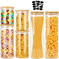 CARLA HOME 6 Pack Glass Storage Jars with Bamboo Lids for Kitchen Pantry, Pasta, Snacks, Cookies, Candy & More V178-36178