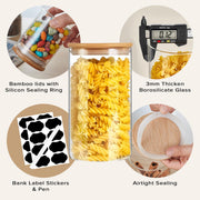 CARLA HOME 6 Pack Glass Storage Jars with Bamboo Lids for Kitchen Pantry, Pasta, Snacks, Cookies, Candy & More V178-36178