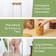 CARLA HOME 6 Pack Glass Storage Jars with Bamboo Lids for Kitchen Pantry, Pasta, Snacks, Cookies, Candy & More V178-36178