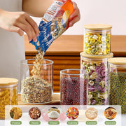 CARLA HOME 6 Pack Glass Storage Jars with Bamboo Lids for Kitchen Pantry, Pasta, Snacks, Cookies, Candy & More V178-36178