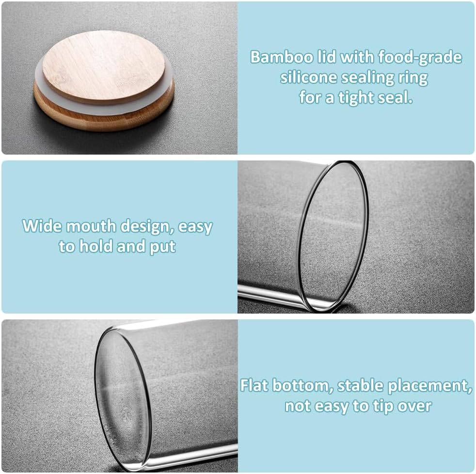 CARLA HOME 6 Pack Glass Storage Jars with Bamboo Lids for Kitchen Pantry, Pasta, Snacks, Cookies, Candy & More V178-36178