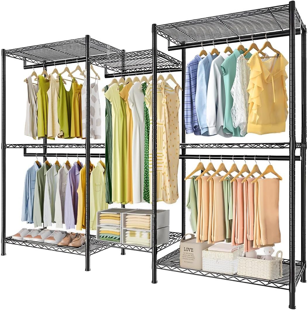 CARLA HOME Heavy Duty Clothing Garment Rack Organizer with Hanging Rods & Storage Shelves for Clothes, Shoes V178-36179