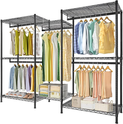 CARLA HOME Heavy Duty Clothing Garment Rack Organizer with Hanging Rods & Storage Shelves for Clothes, Shoes V178-36179