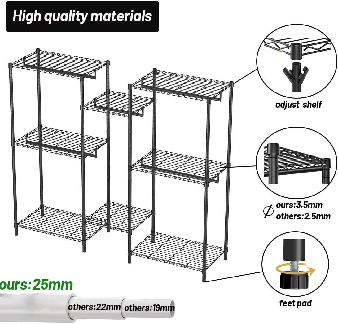 CARLA HOME Heavy Duty Clothing Garment Rack Organizer with Hanging Rods & Storage Shelves for Clothes, Shoes V178-36179