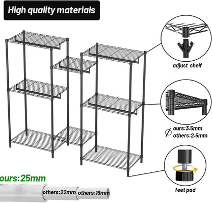 CARLA HOME Heavy Duty Clothing Garment Rack Organizer with Hanging Rods & Storage Shelves for Clothes, Shoes V178-36179