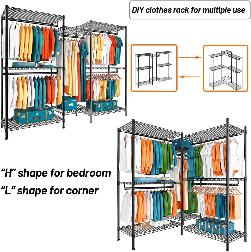 CARLA HOME Heavy Duty Clothing Garment Rack Organizer with Hanging Rods & Storage Shelves for Clothes, Shoes V178-36179