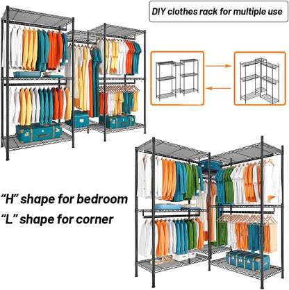 CARLA HOME Heavy Duty Clothing Garment Rack Organizer with Hanging Rods & Storage Shelves for Clothes, Shoes V178-36179