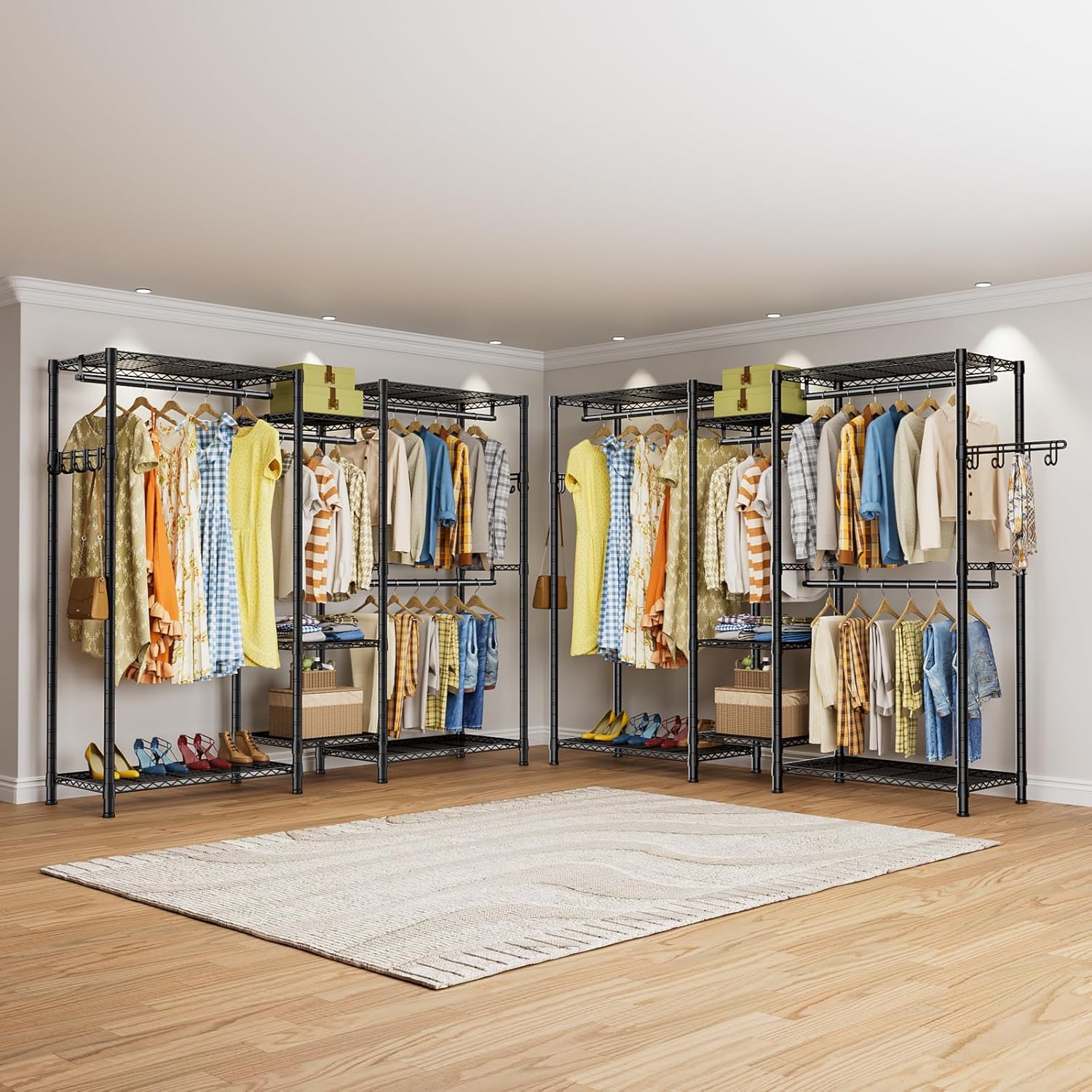 CARLA HOME Heavy Duty Clothing Garment Rack Organizer with Hanging Rods & Storage Shelves for Clothes, Shoes V178-36179