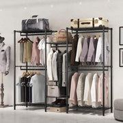 CARLA HOME Heavy Duty Clothing Garment Rack Organizer with Hanging Rods & Storage Shelves for Clothes, Shoes V178-36179