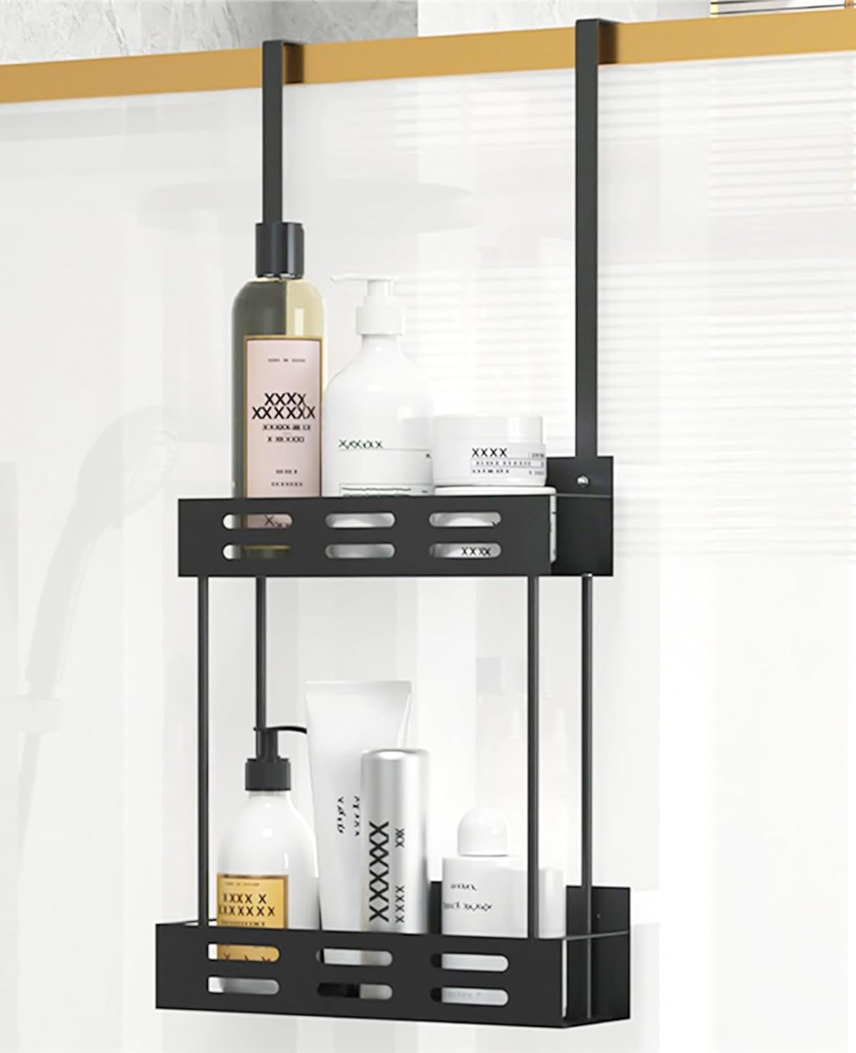CARLA HOME Over the Door 2-tier Shower Caddy Organizer Shelf with Hooks for Bathroom V178-36180