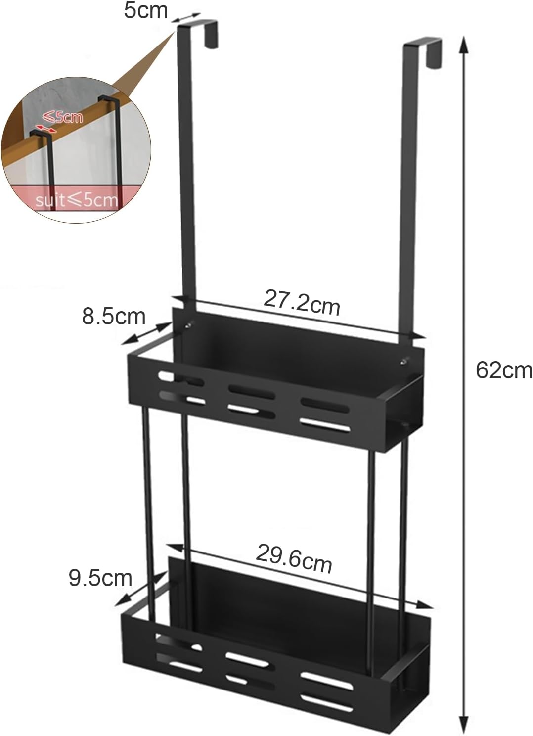 CARLA HOME Over the Door 2-tier Shower Caddy Organizer Shelf with Hooks for Bathroom V178-36180