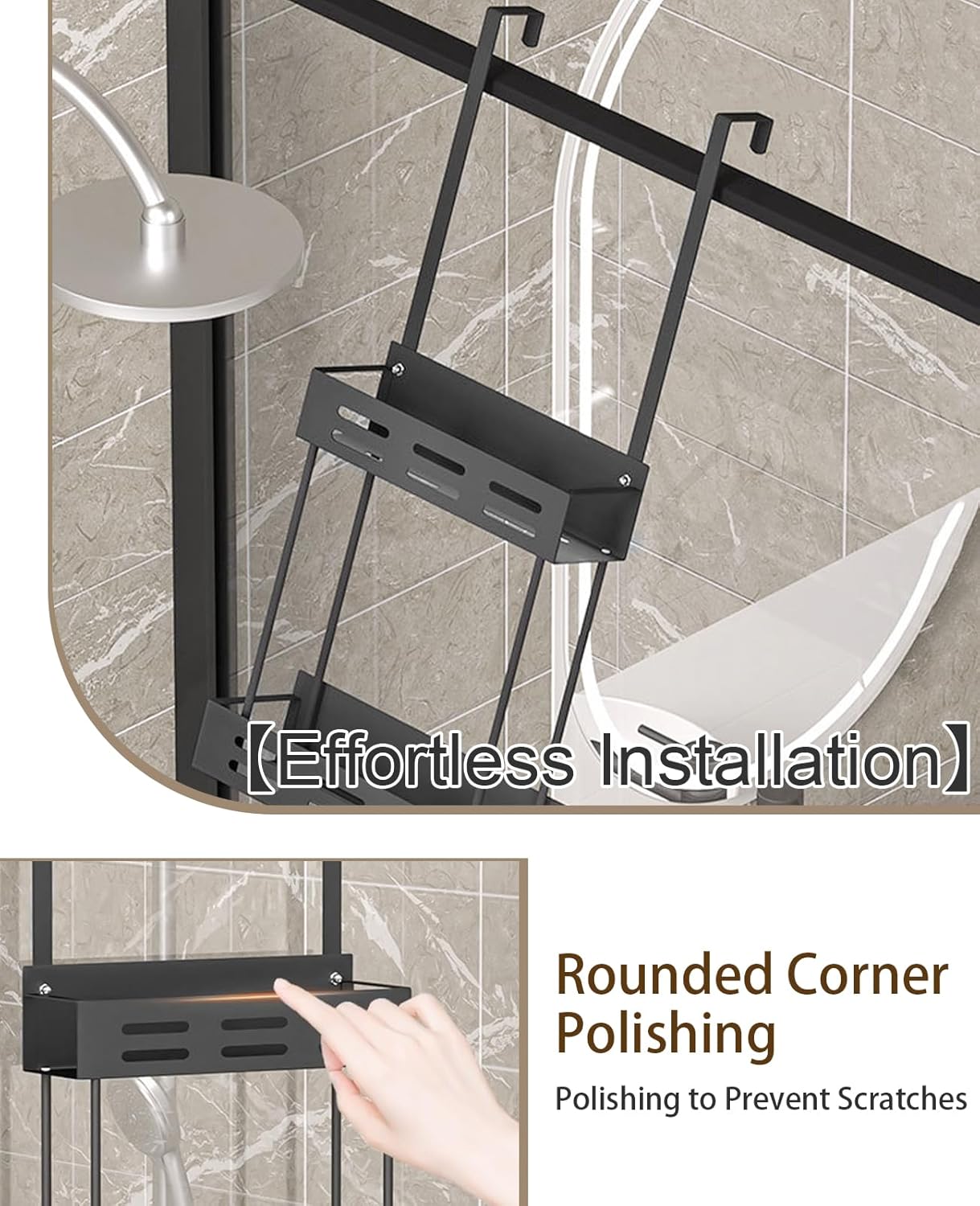 CARLA HOME Over the Door 2-tier Shower Caddy Organizer Shelf with Hooks for Bathroom V178-36180