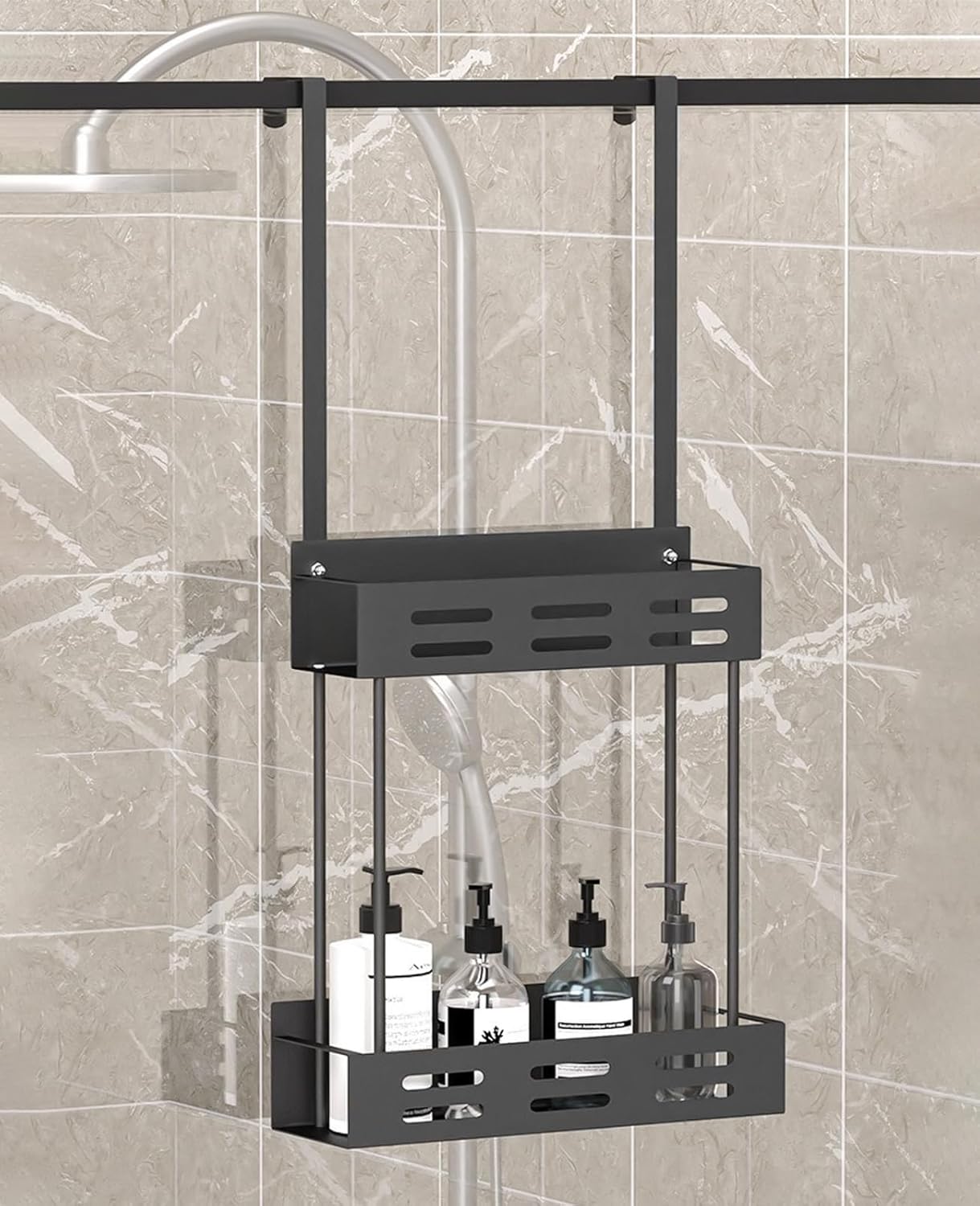 CARLA HOME Over the Door 2-tier Shower Caddy Organizer Shelf with Hooks for Bathroom V178-36180