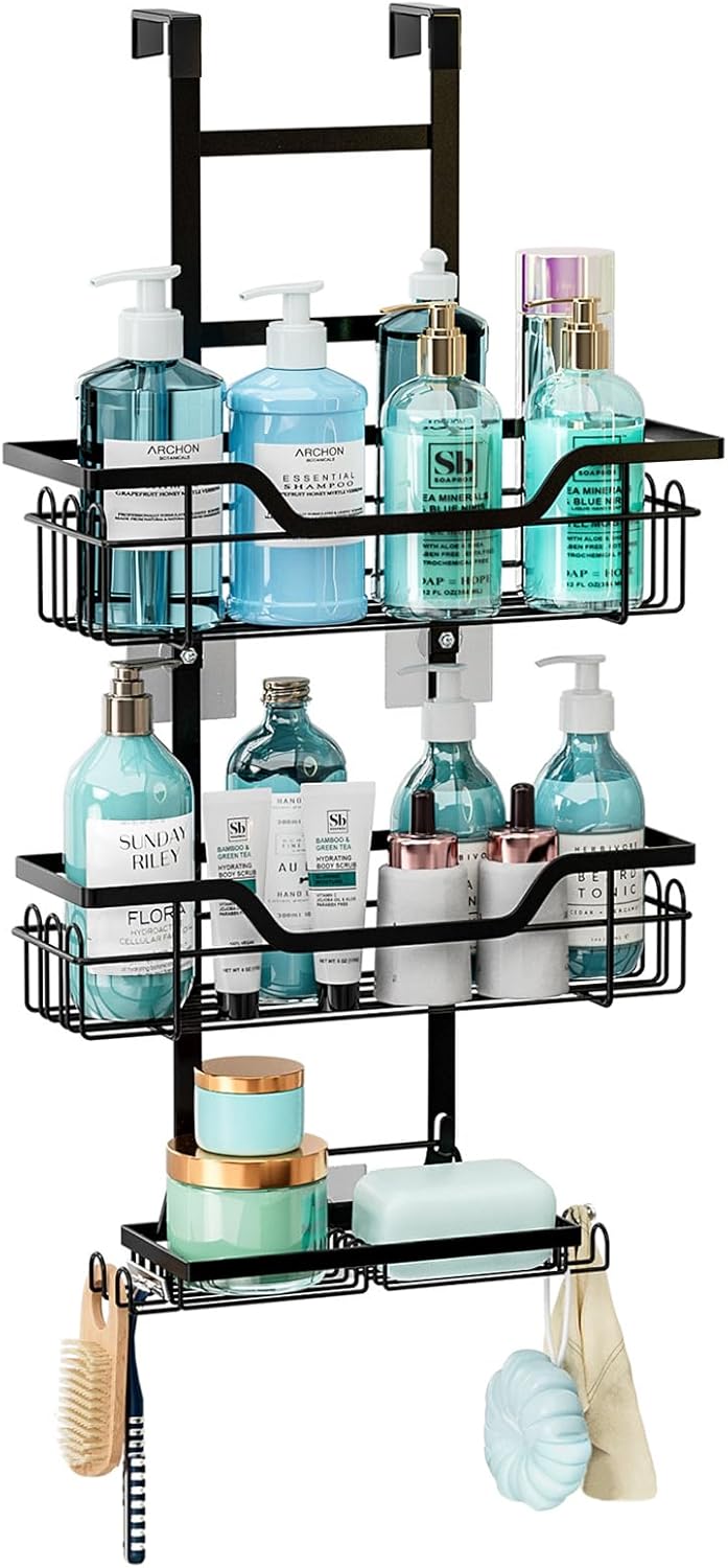 CARLA HOME Over the Door 3-tier Shower Caddy Organizer Shelf with Hooks for Bathroom V178-36182