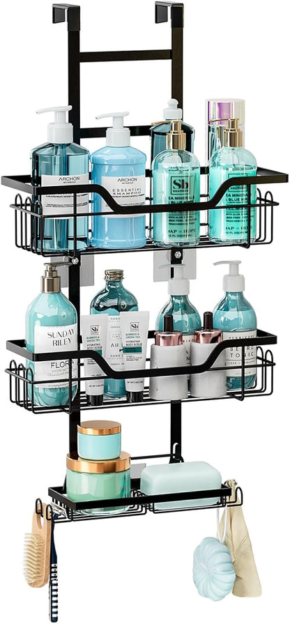 CARLA HOME Over the Door 3-tier Shower Caddy Organizer Shelf with Hooks for Bathroom V178-36182