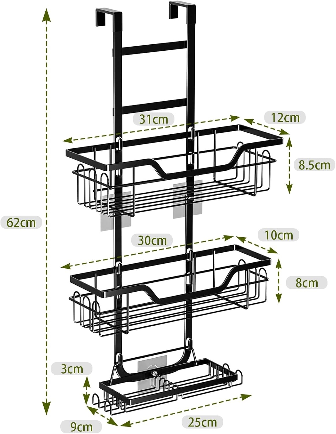 CARLA HOME Over the Door 3-tier Shower Caddy Organizer Shelf with Hooks for Bathroom V178-36182