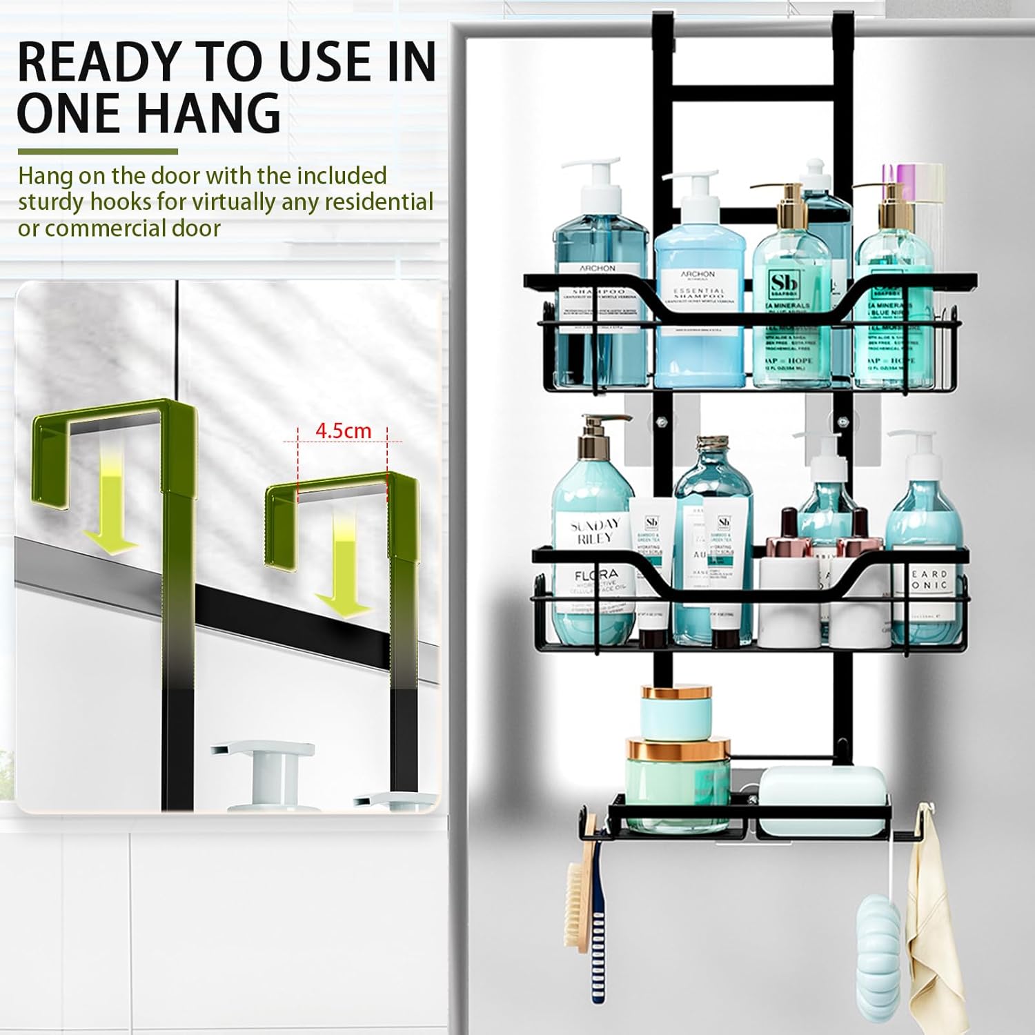 CARLA HOME Over the Door 3-tier Shower Caddy Organizer Shelf with Hooks for Bathroom V178-36182