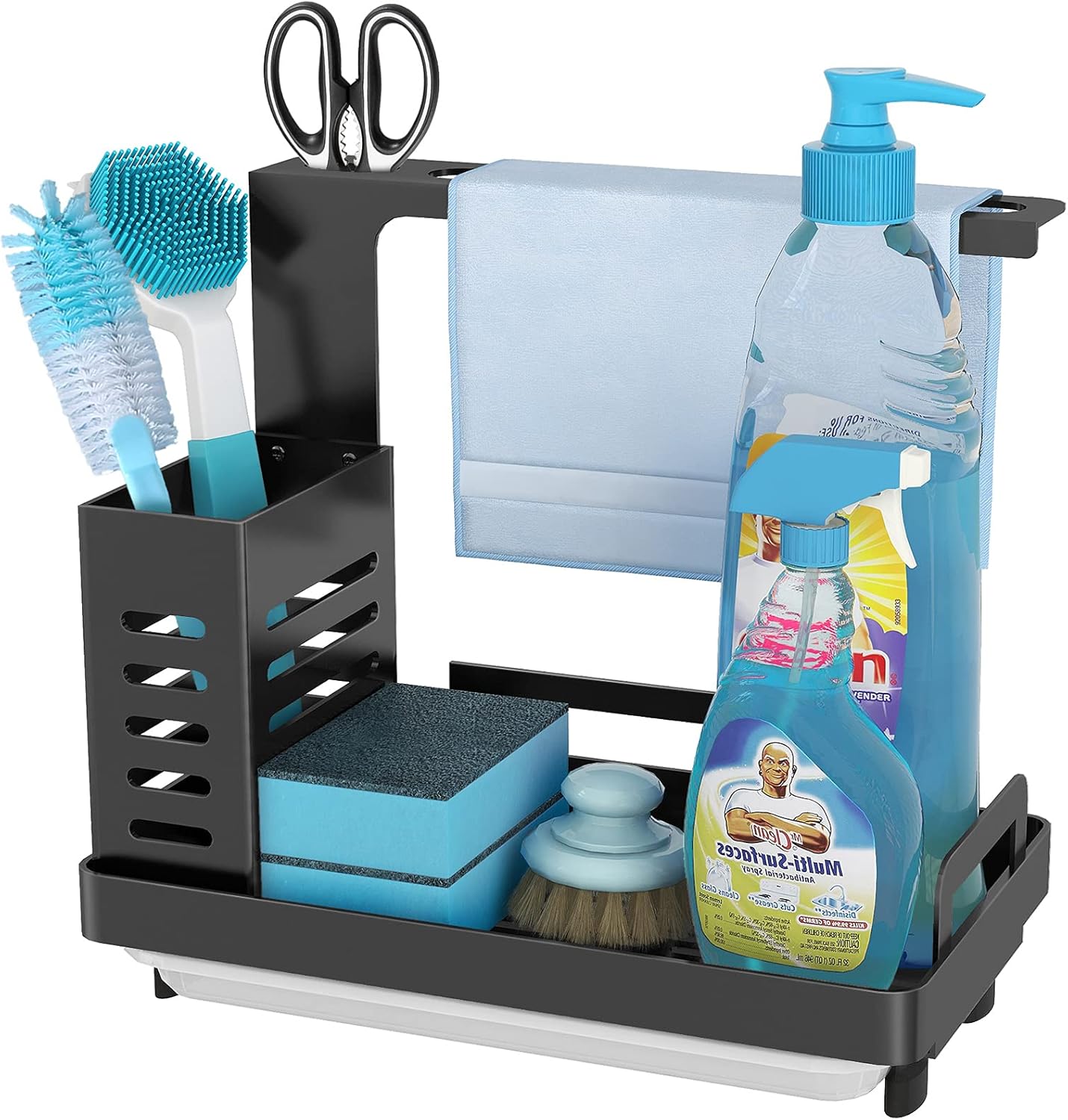 CARLA HOME Kitchen Sink Caddy Organizer with Sponge, Soap & Brush Storage and Rag Rack, Drain Tray & Utensil V178-36185