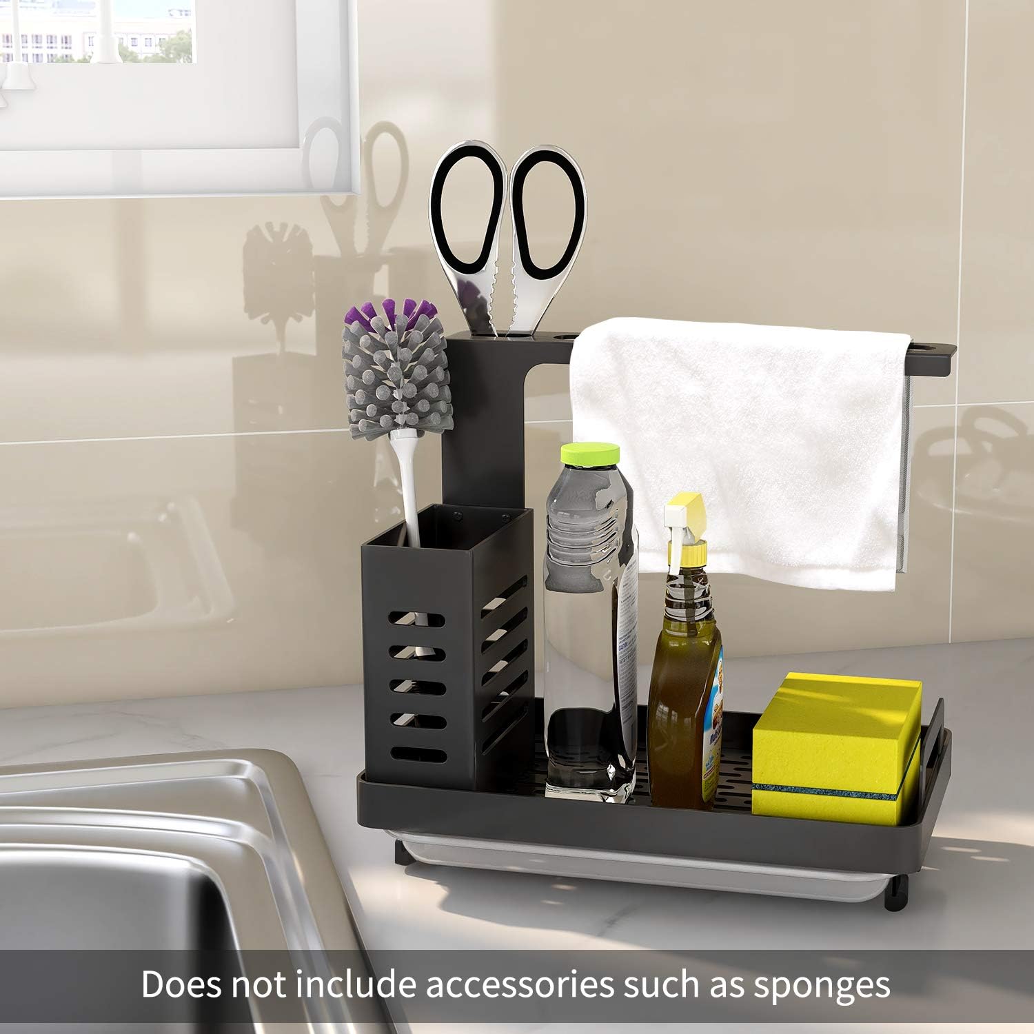CARLA HOME Kitchen Sink Caddy Organizer with Sponge, Soap & Brush Storage and Rag Rack, Drain Tray & Utensil V178-36185
