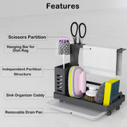 CARLA HOME Kitchen Sink Caddy Organizer with Sponge, Soap & Brush Storage and Rag Rack, Drain Tray & Utensil V178-36185