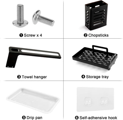 CARLA HOME Kitchen Sink Caddy Organizer with Sponge, Soap & Brush Storage and Rag Rack, Drain Tray & Utensil V178-36185