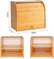 CARLA HOME Large Bamboo Bread Box Storage Organizer with Roll Top for Kitchen Counter V178-36186