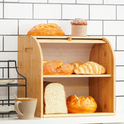 CARLA HOME Large Bamboo Bread Box Storage Organizer with Roll Top for Kitchen Counter V178-36186