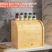 CARLA HOME Large Bamboo Bread Box Storage Organizer with Roll Top for Kitchen Counter V178-36186