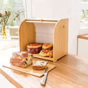 CARLA HOME Large Bamboo Bread Box Storage Organizer with Roll Top for Kitchen Counter V178-36186
