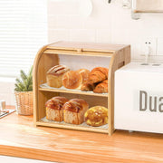 CARLA HOME Large Bamboo Bread Box Storage Organizer with Roll Top for Kitchen Counter V178-36186